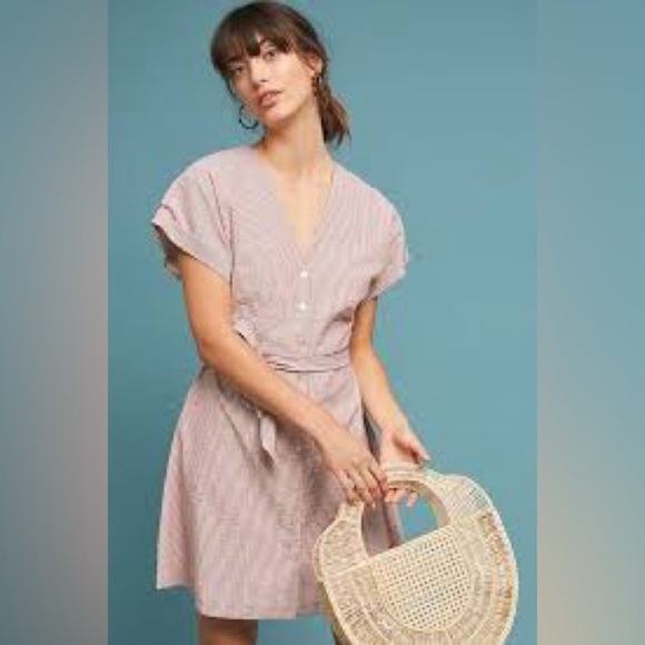 Striped V-Neck Button-Down Dress Anthropologie dRA - Picture 3 of 8